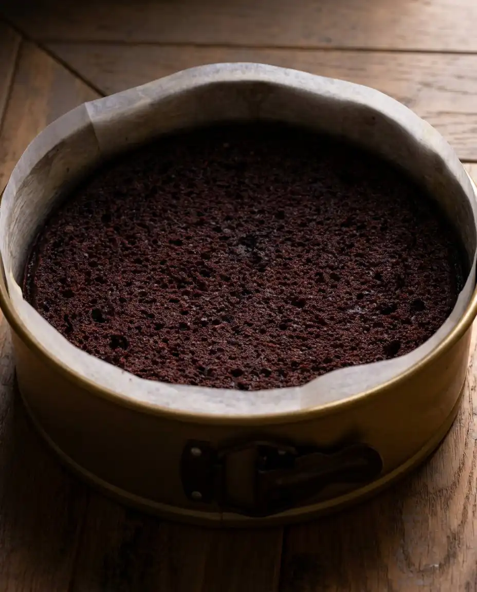 Bowls of flour, cocoa powder, and buttermilk on a worn wooden countertop.