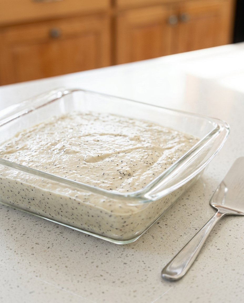A pastry brush applying a clear lemon glaze to a Zucchini cake with lemon glaze.