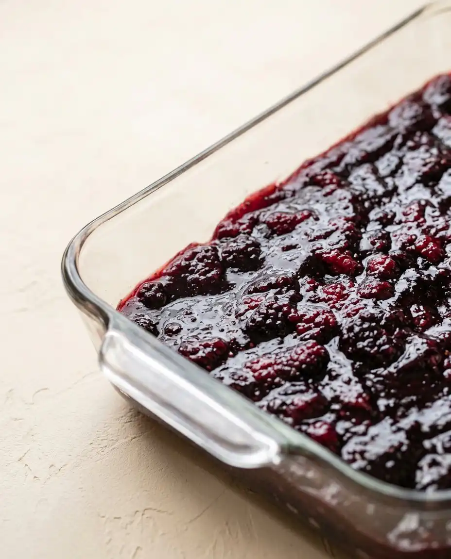Slices of cold butter layered over cake mix for Blackberry Dump Cake with Cake Mix.