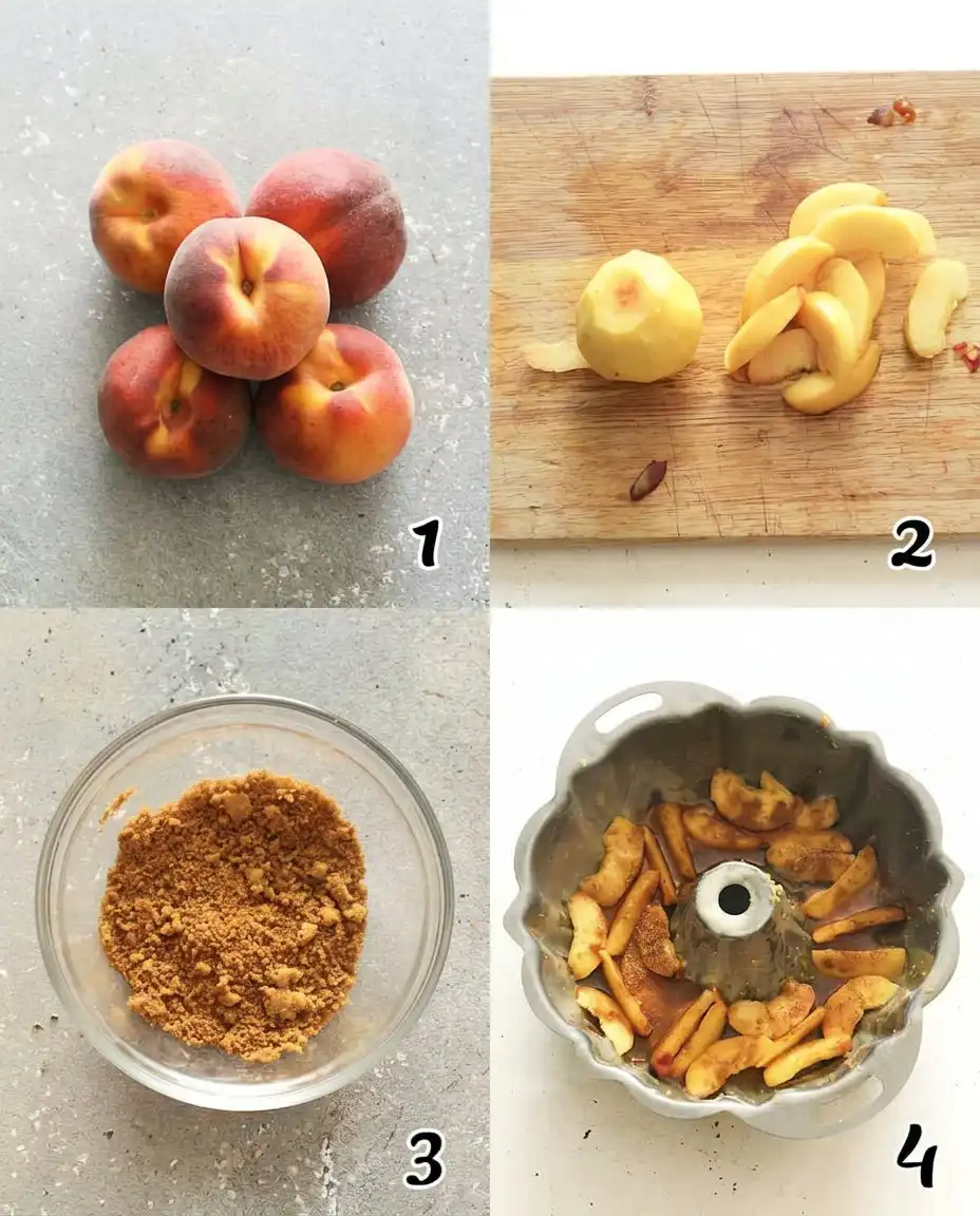 Fresh sliced peaches and blocks of butter on a rustic floured wooden surface