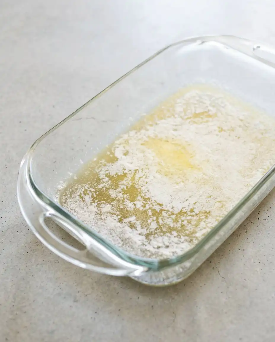 A close up of the crispy golden crust on a Peach Cobbler with Canned Peaches.