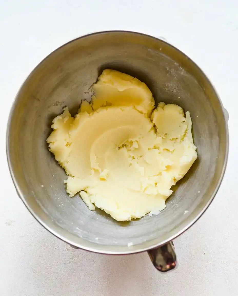 Graham cracker crumbs, a block of cream cheese, and heavy cream arranged on a wooden kitchen counter