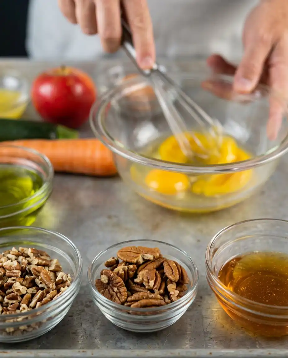 Freshly grated zucchini carrots and apples in separate bowls