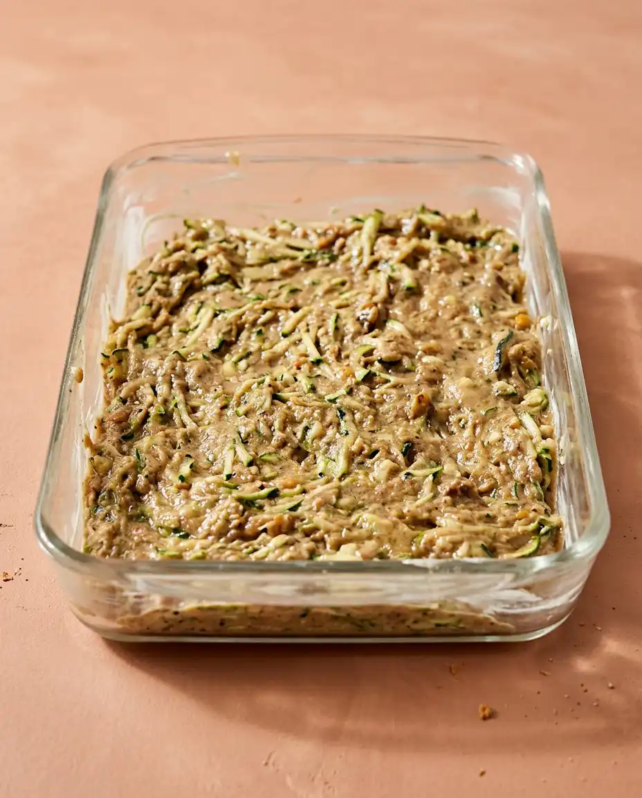 Freshly grated green zucchini in a sieve for Grandma's Zucchini Cake ingredients.