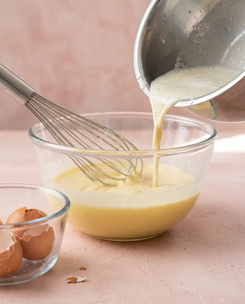 The mise en place for a Two-Layer Boston Cream Cake including eggs, dairy, and sugar.