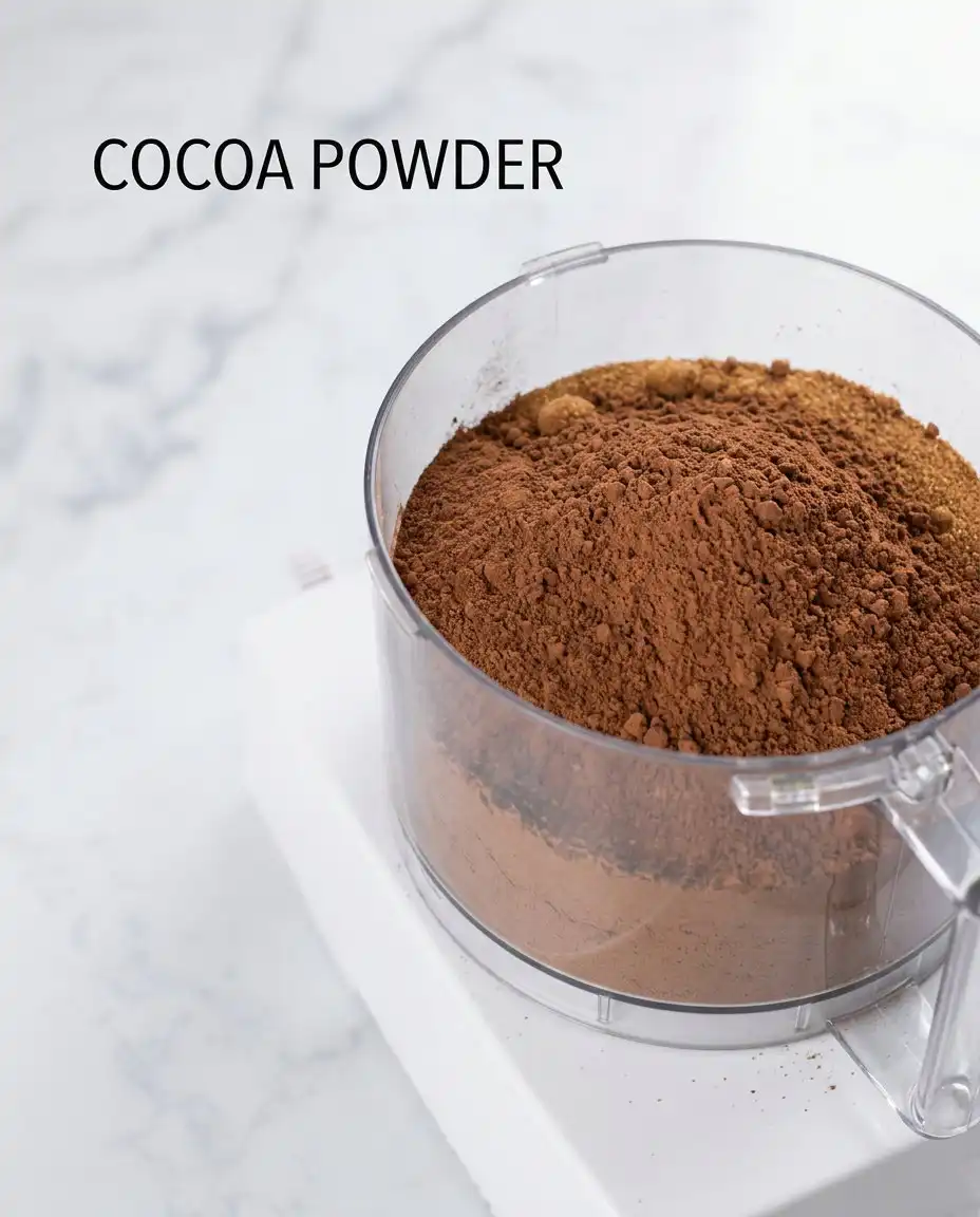 Fresh zucchini and cocoa powder arranged for a Dairy-Free Chocolate Zucchini Cake recipe.