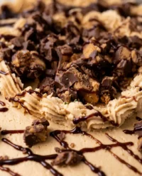 A 9x13 inch old fashioned peanut butter cake with smooth peanut butter frosting