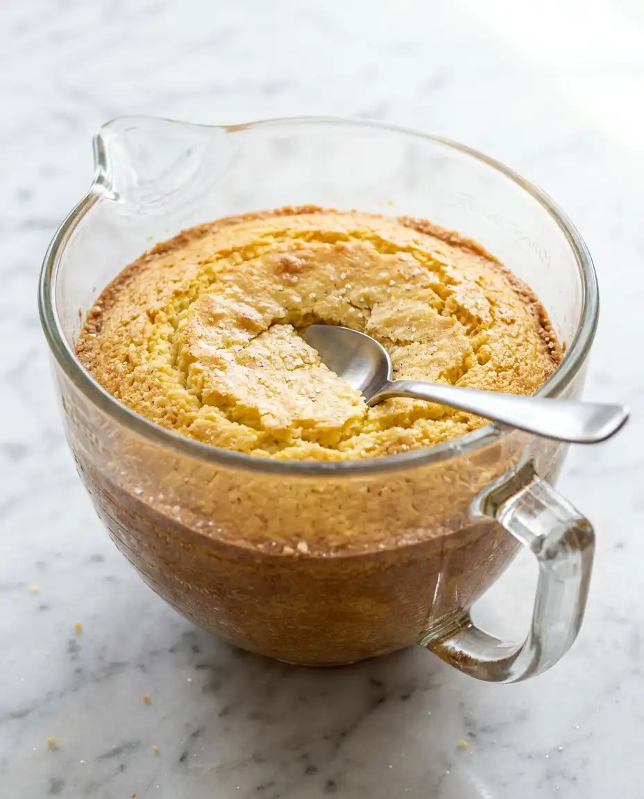 A whisk lifting a thick and glossy vanilla pastry cream for Two-Layer Marble Cake.