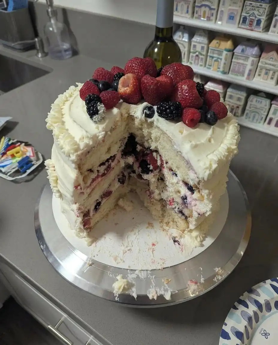 Fresh berries, cake flour, and heavy cream for a patriotic berry cake