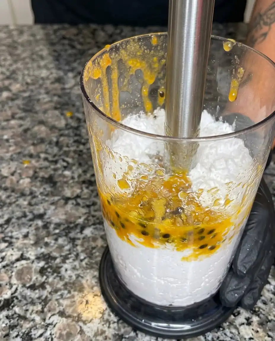 Butter cream cheese and canned peaches on a counter