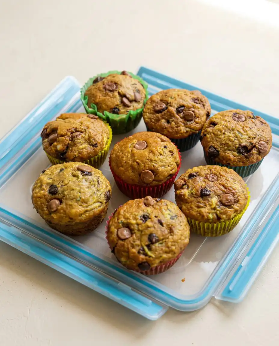 A single Chocolate Chip Zucchini Muffins split open with a pat of melting butter.