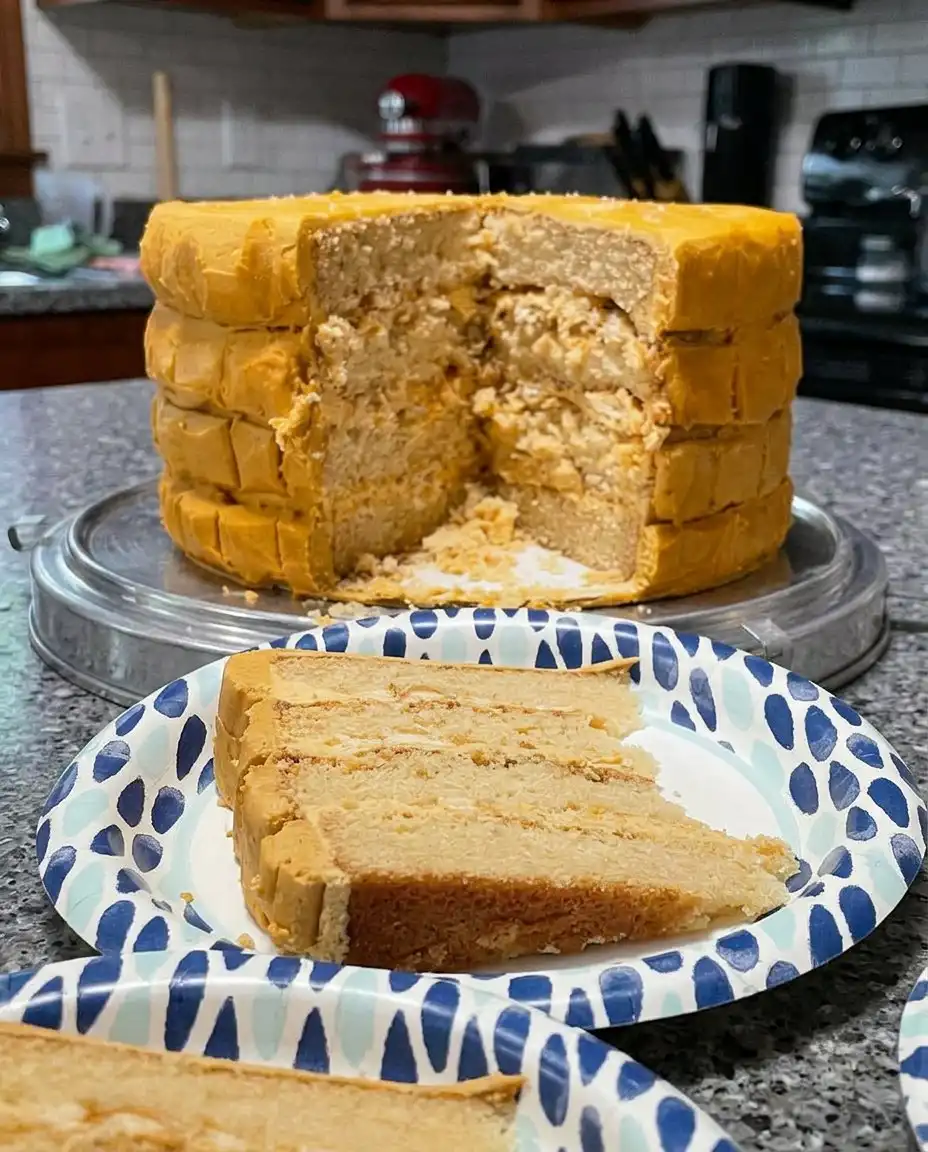 Pouring golden salted caramel sauce over a layer of cream cheese and crackers.