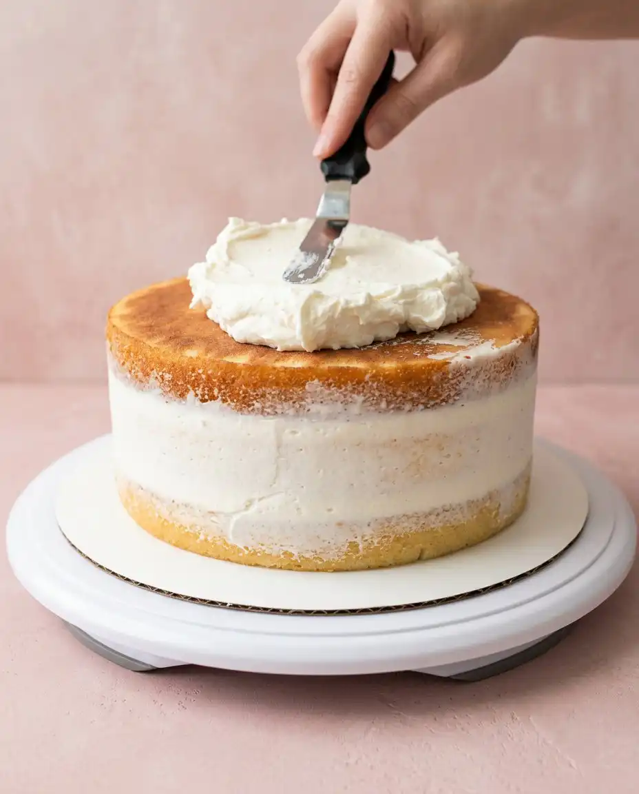 A close up of the fluffy batter for the Rose Water Layer Cake.