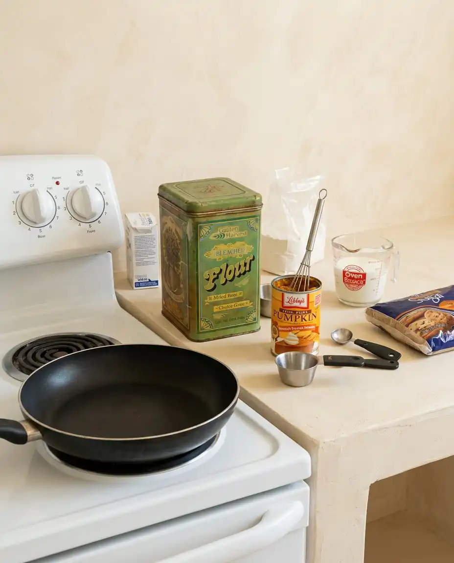 Bowls of flour, pumpkin puree, and spices for a Pumpkin Spice Funnel Cake.