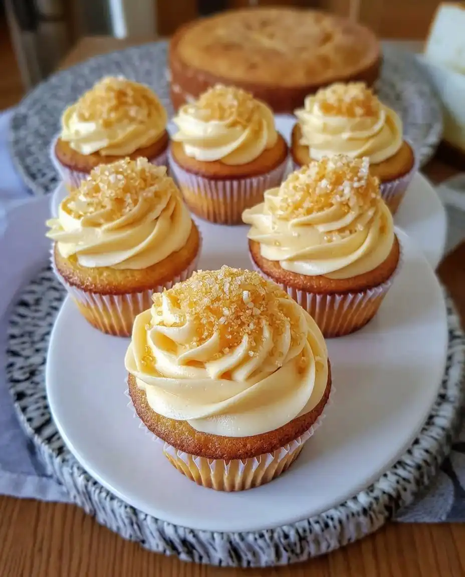 Two peach cupcakes served on antique floral china with a silver fork