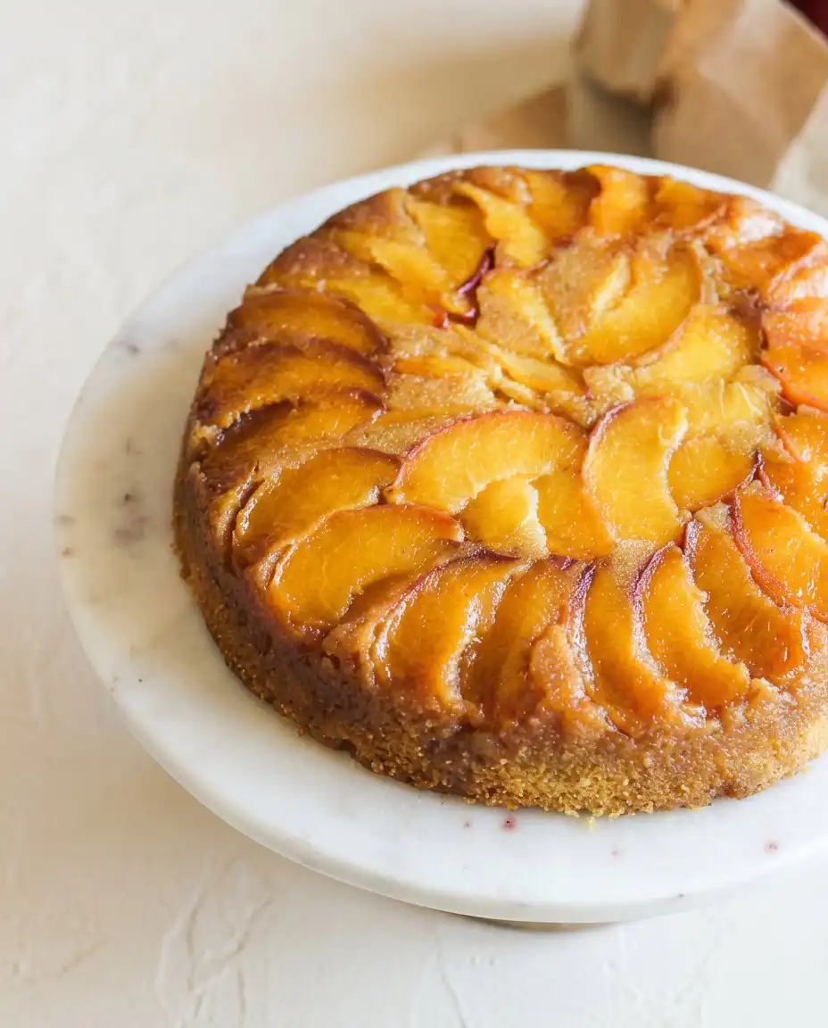 A scoop of Easy Peach Pie Filling Dump Cake served with melting vanilla ice cream.