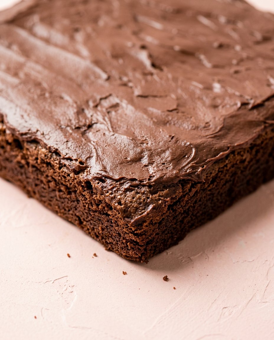 A slice of chocolate zucchini cake with walnuts served on a white plate.