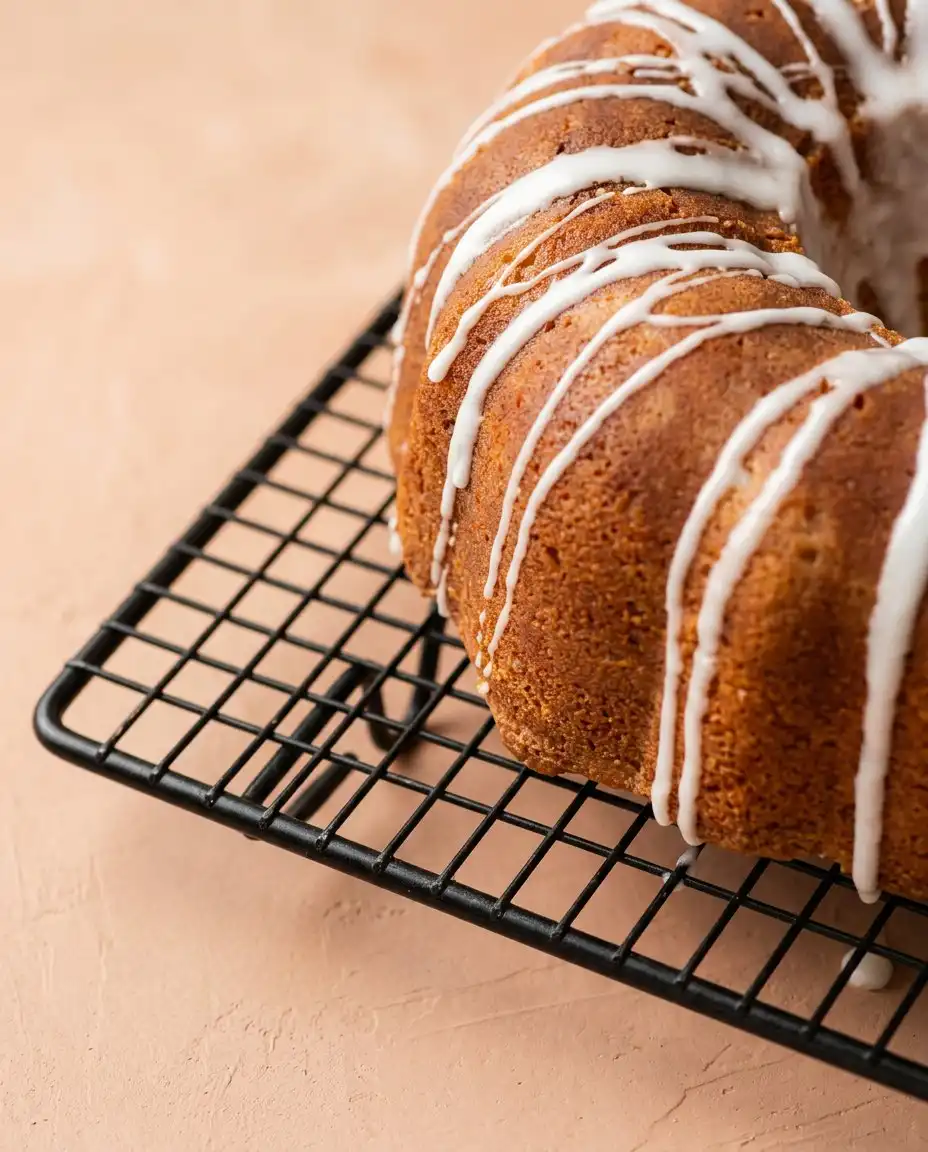 A slice of Southern Peach Cake served with a scoop of vanilla ice cream and a silver fork.
