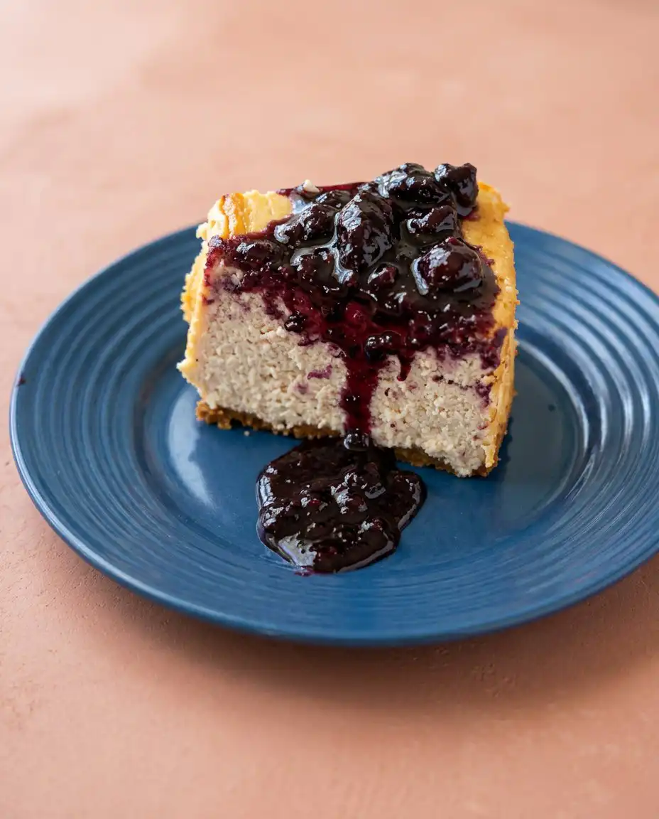 A sharp slice of Moist Blueberry Lemon Angel Food Cake showing the internal fruit distribution.
