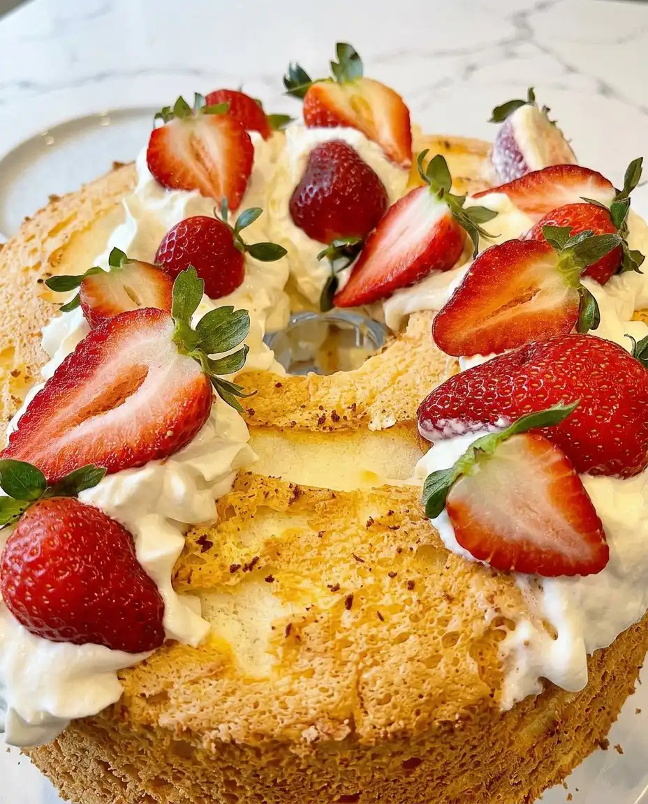 A single slice of three-layered angel food cake showing the fluffy interior and thick coconut cream filling.