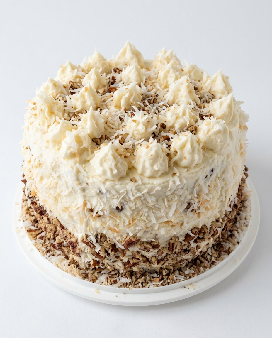 A perfect slice of Three-Layer Italian Cream Cake showing the internal texture.