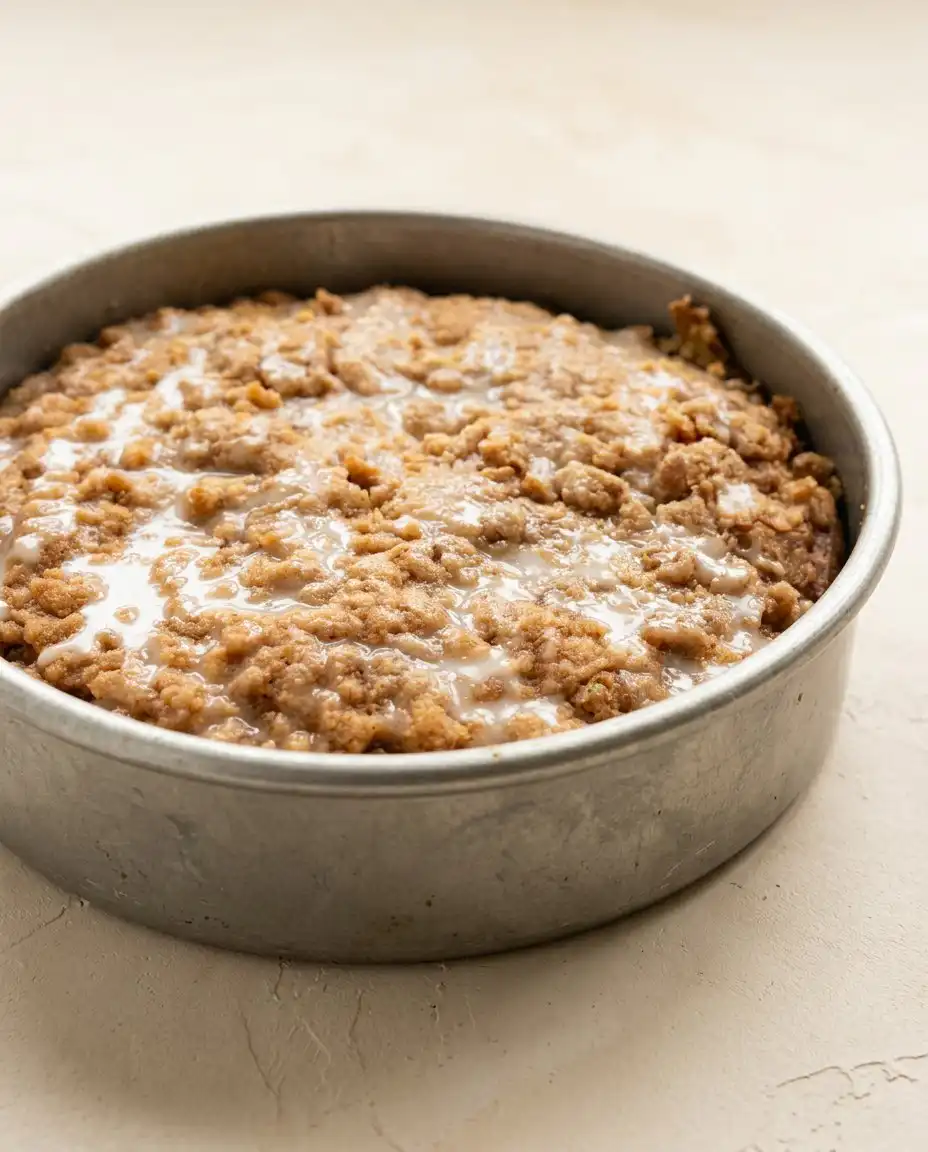 A slice of Lemon Zucchini Coffee Cake served on a white plate with a fork.