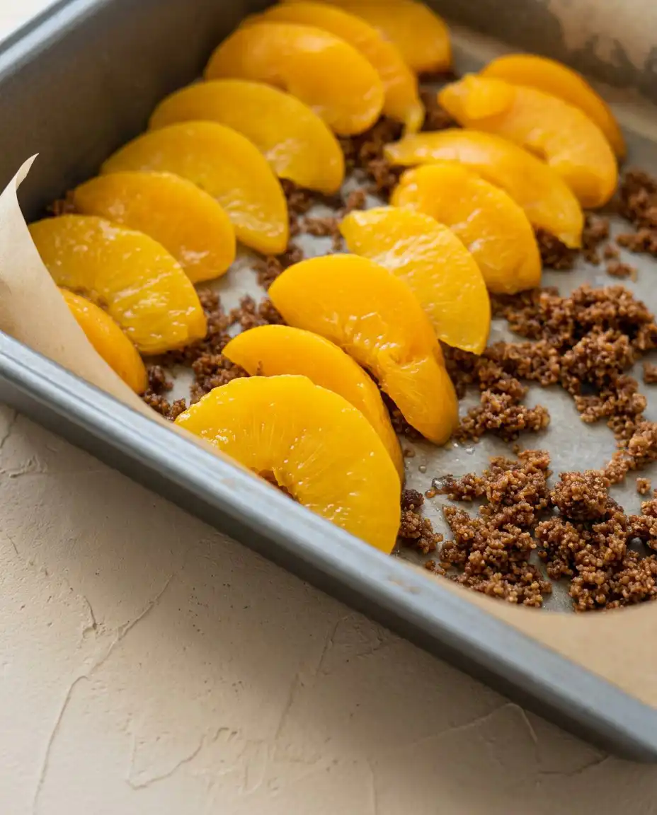 Slicing fresh peaches with a vintage knife for a Brown Sugar Peach Upside Down Cake.