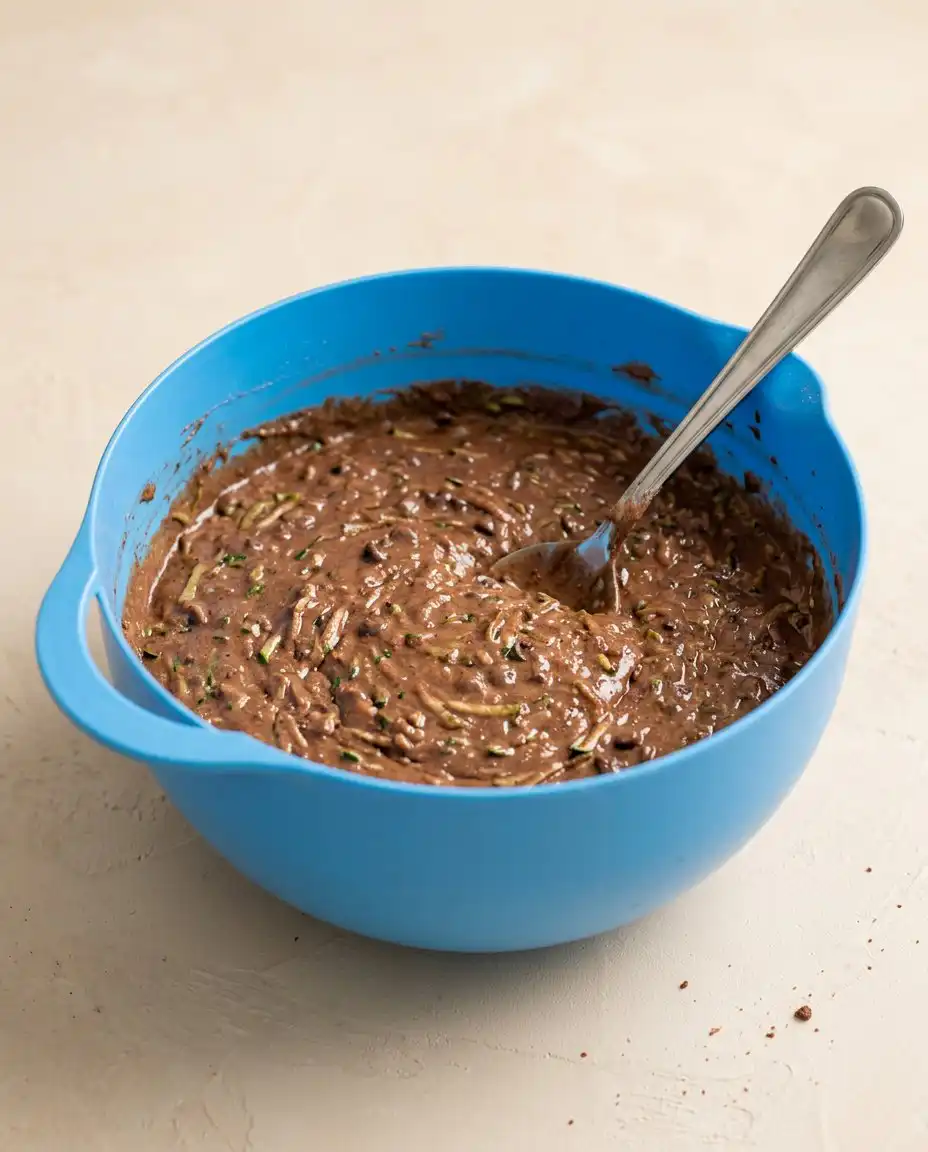 An offset spatula spreading thick white frosting over a Zucchini Cake with pecans.