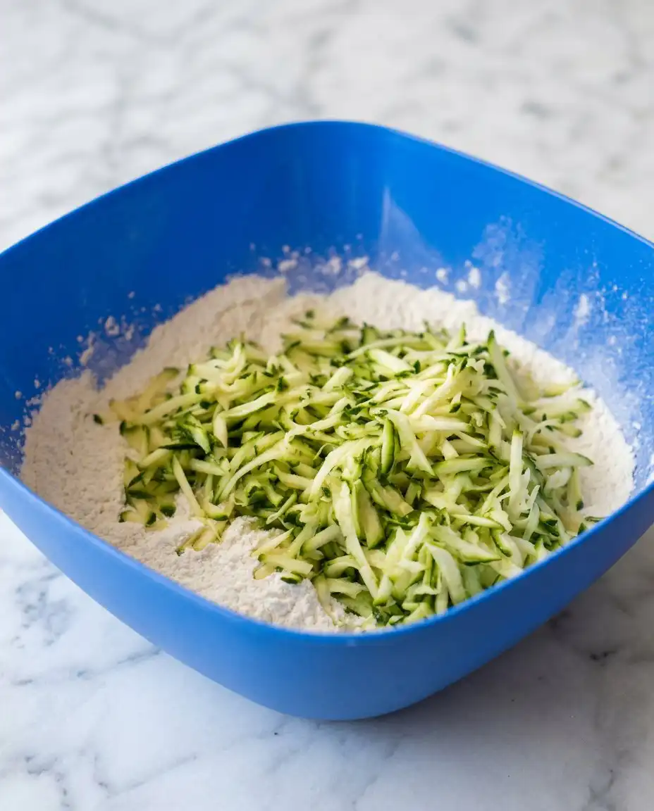 A close-up of the internal crumb of a Lemon Zucchini Cake being tested.