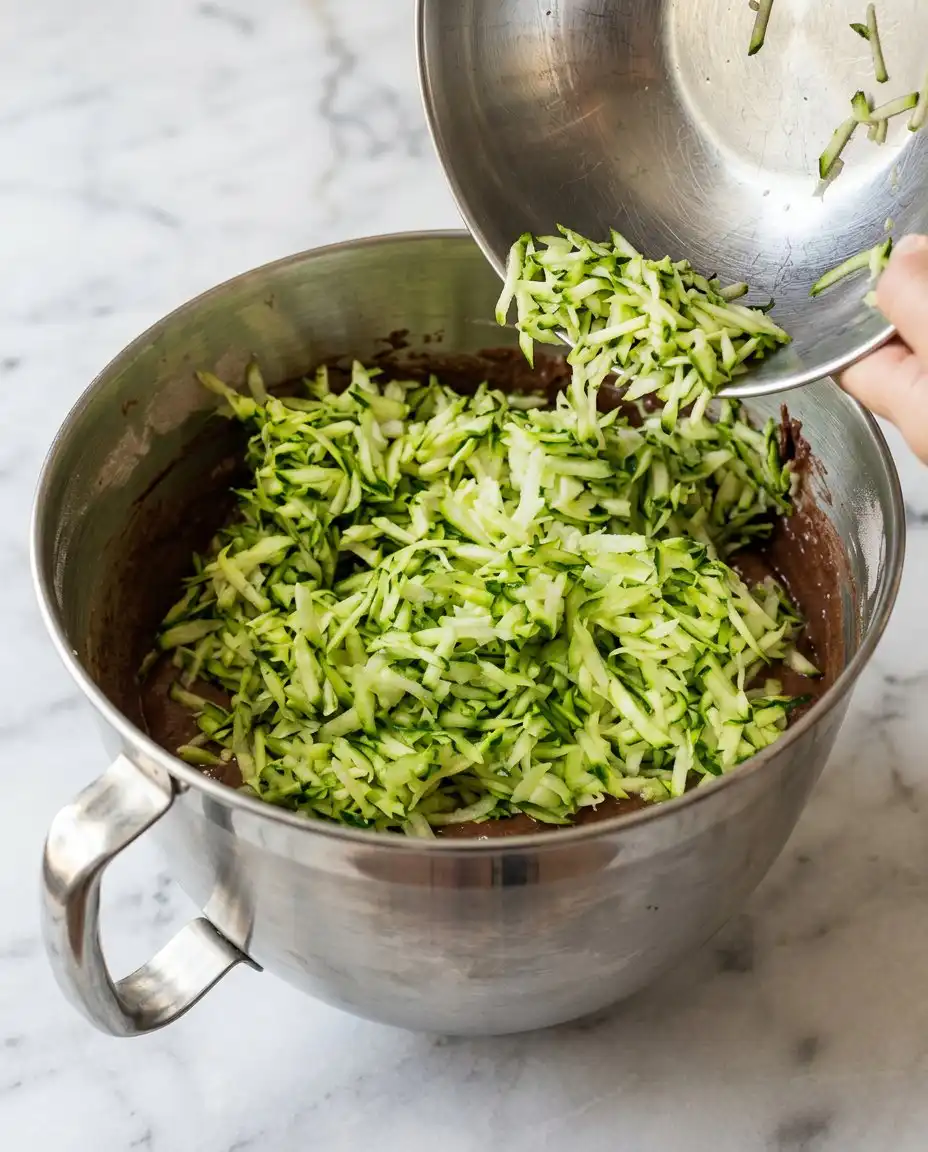 A hand testing the Gluten-Free Chocolate Zucchini Cake for springiness in the pan.
