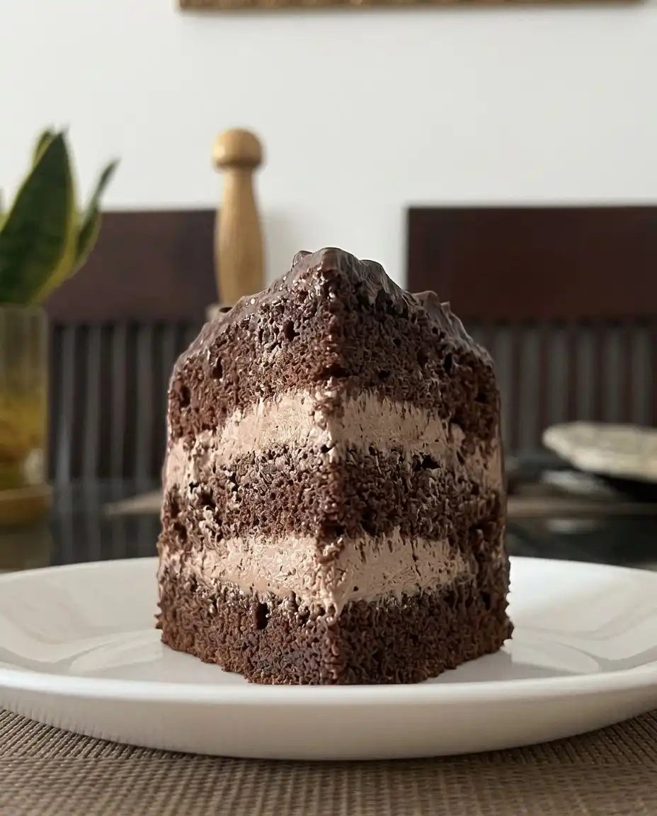 Hand mixer whipping chocolate cream into stiff peaks in a stainless steel bowl.