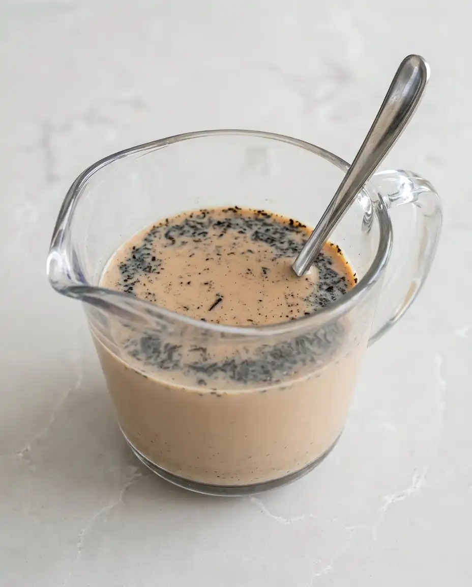 Pouring white chocolate ganache over a chilled Three-Layer Earl Grey Cake.