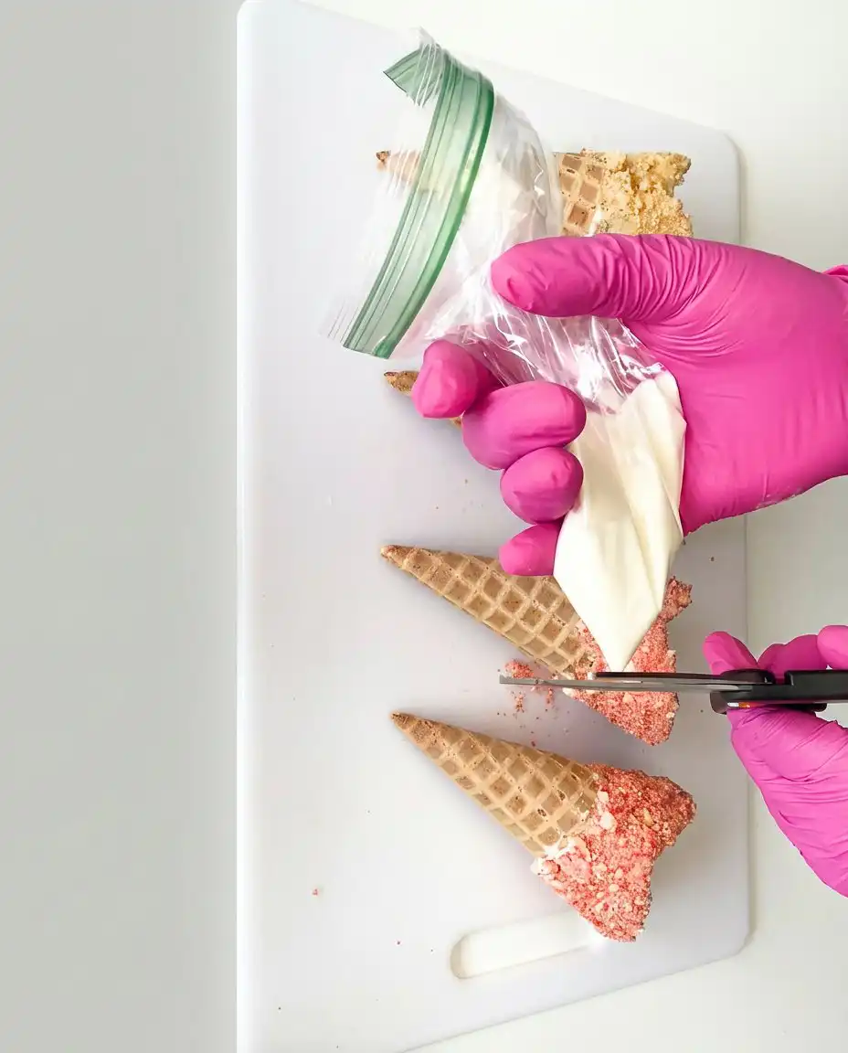 Waffle cones lined with melted white chocolate
