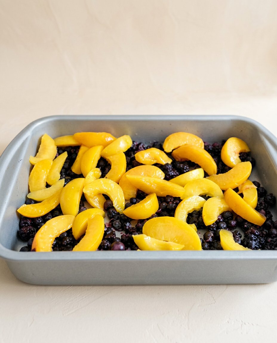 Blackberry Peach Dump Cake 15 A golden Blackberry Peach Dump Cake bubbling inside a domestic oven