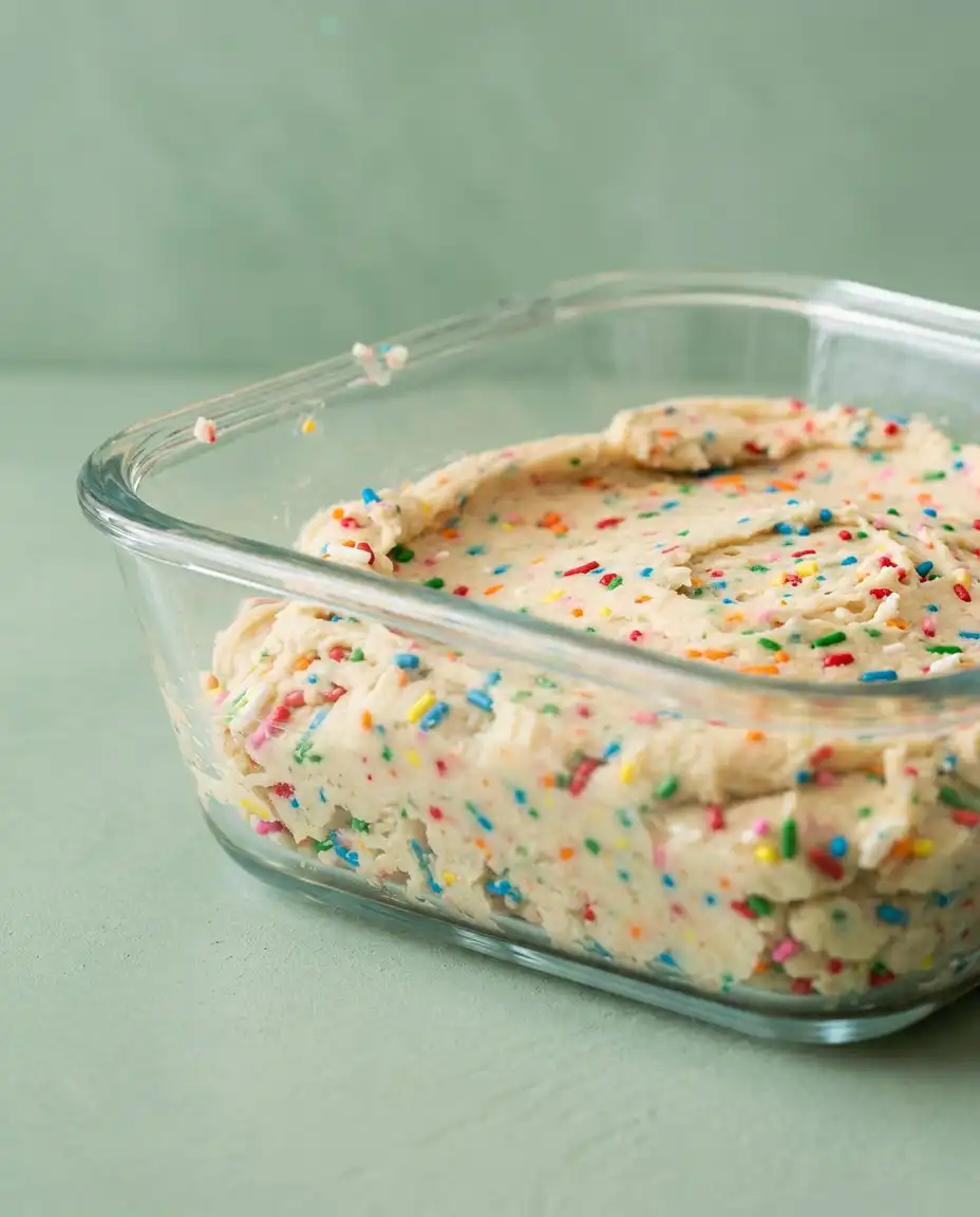 A box of cake mix, farm eggs, canola oil, and rainbow sprinkles for Funfetti Cake Mix Cookies.