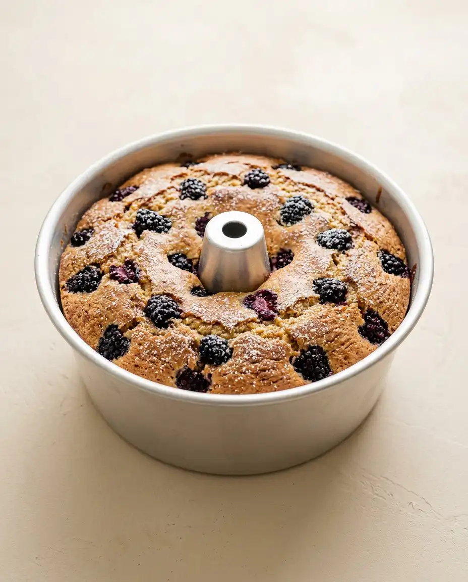 Blackberry Pound Cake 14 Ingredients for Blackberry Pound Cake including fresh blackberries and sour cream on a counter