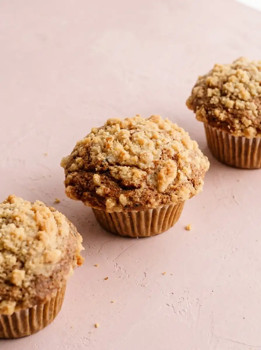 Carrot Cake Muffins with Streusel Topping 12 Freshly baked Carrot Cake Muffins with Streusel Topping sitting on a dark metal cooling wire rack.
