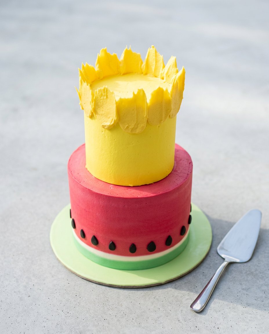 A chef precisely carving a watermelon cylinder with a sharp chef's knife for structural stability