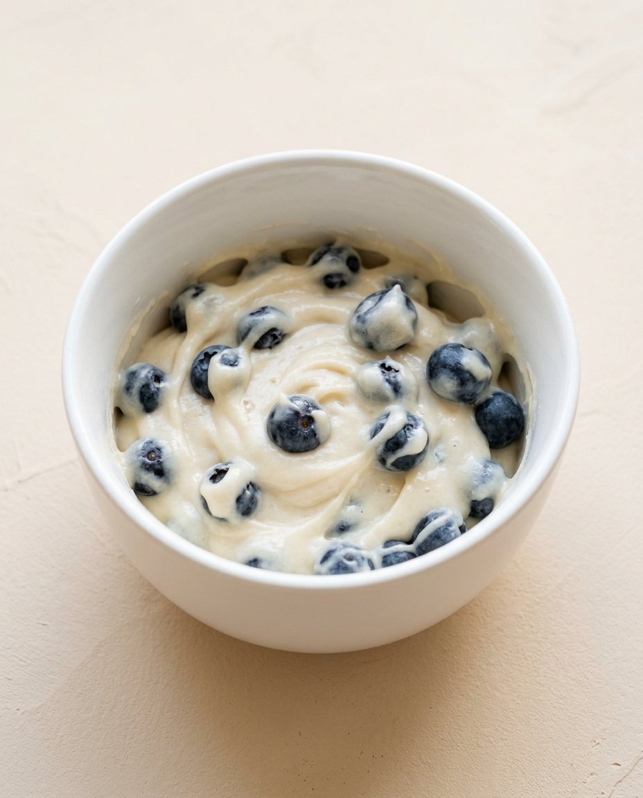 Easy Blueberry Mug Cake 15 A silver spoon scooping into the moist crumb of an Easy Blueberry Mug Cake.