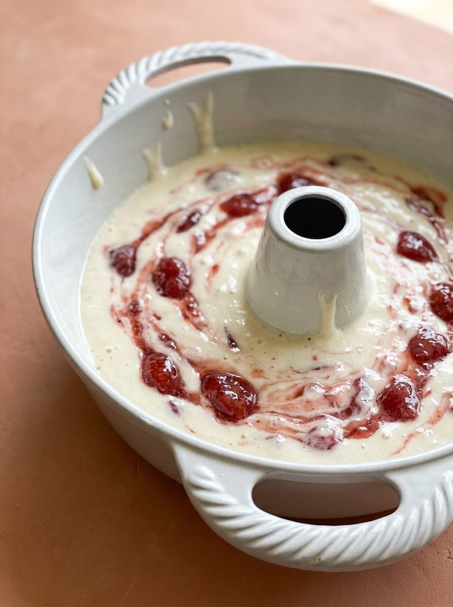 Cream Cheese Pound Cake with Strawberry Glaze 14 The raw ingredients for this rich Cream Cheese Pound Cake with Strawberry Glaze are organized on a wooden counter.