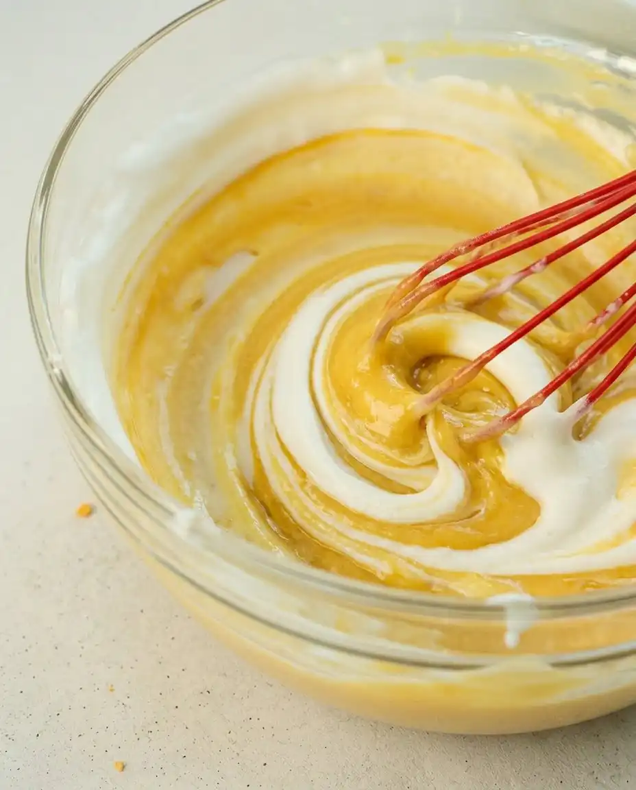 Step by step process of frosting a Mango Birthday Layer Cake with white chocolate Swiss meringue