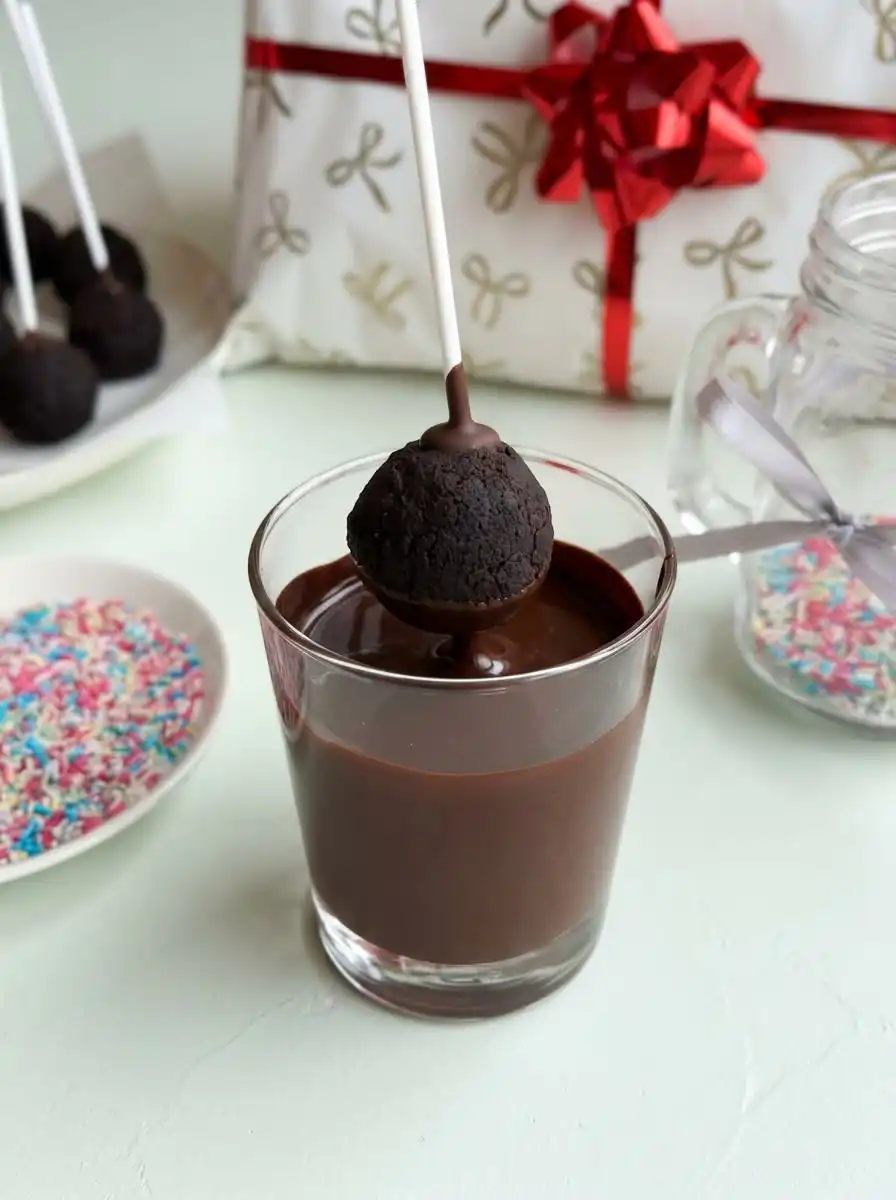 Brownie Cake Pops 15 Dipping hand rolled Brownie Cake Pops into a warm bowl of smooth chocolate glaze.