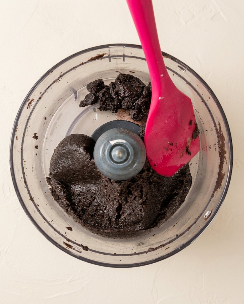 A hand gently dipping Oreo Cake Pops into a deep glass filled with melted white candy glaze