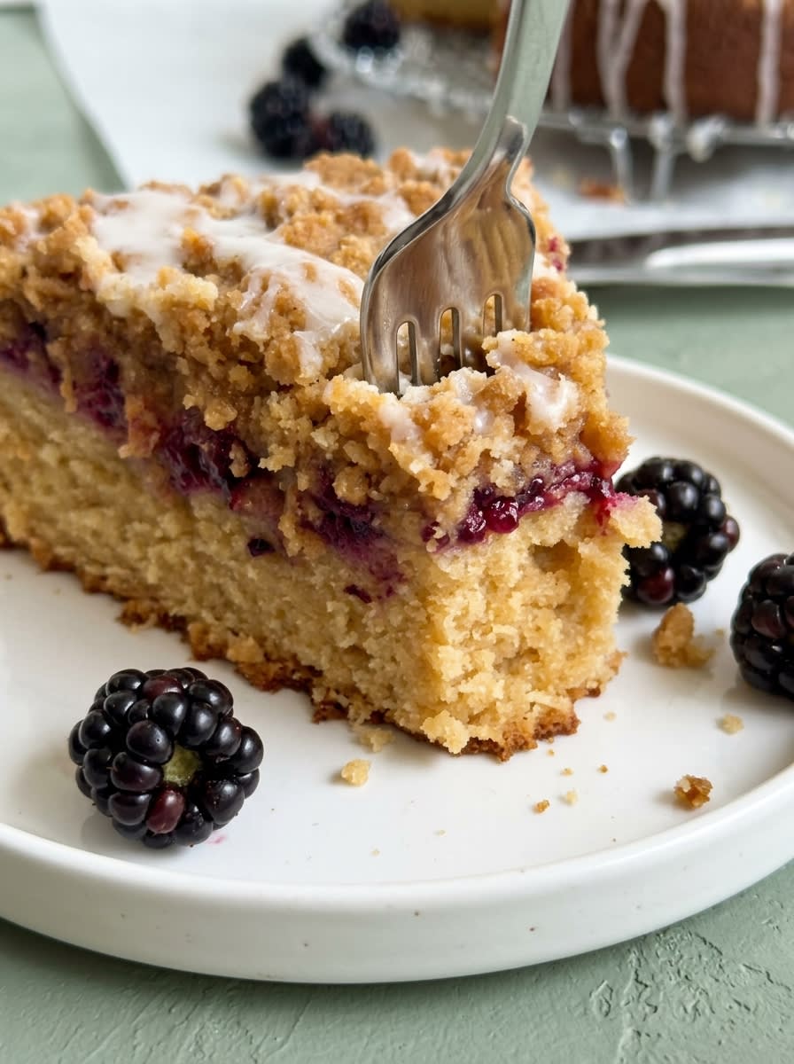 Blackberry Coffee Cake 12 An elegant Blackberry Coffee Cake in a springform pan showing golden streusel and fresh fruit.