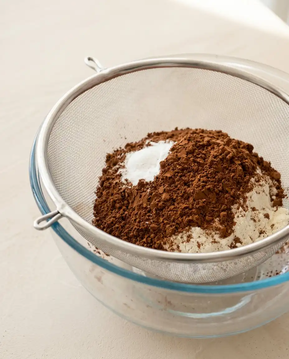 Chocolate Lunch Box Cake 14 Pantry ingredients for making a Chocolate Lunch Box Cake arranged in vintage glass bowls