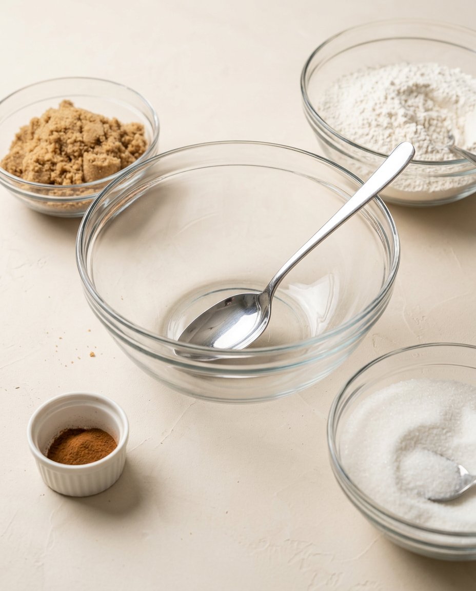 Fresh peach slices, cold butter cubes, flour, and spices arranged on a kitchen counter.