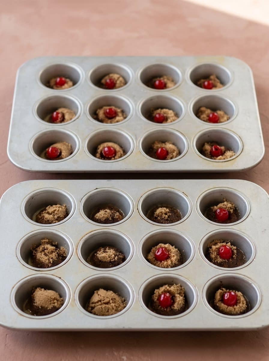 Pineapple Upside Down Cupcakes 14 Mise en place of ingredients including canned pineapple juice and cherries for Pineapple Upside Down Cupcakes.