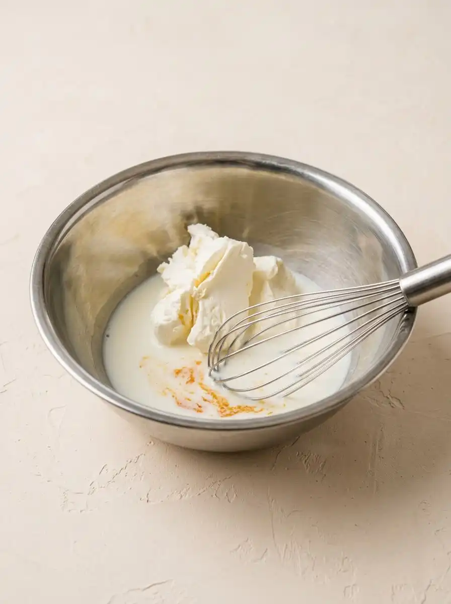 Mango Yogurt Cake 14 An assortment of simple ingredients including mango yogurt flour eggs and butter in glass bowls.