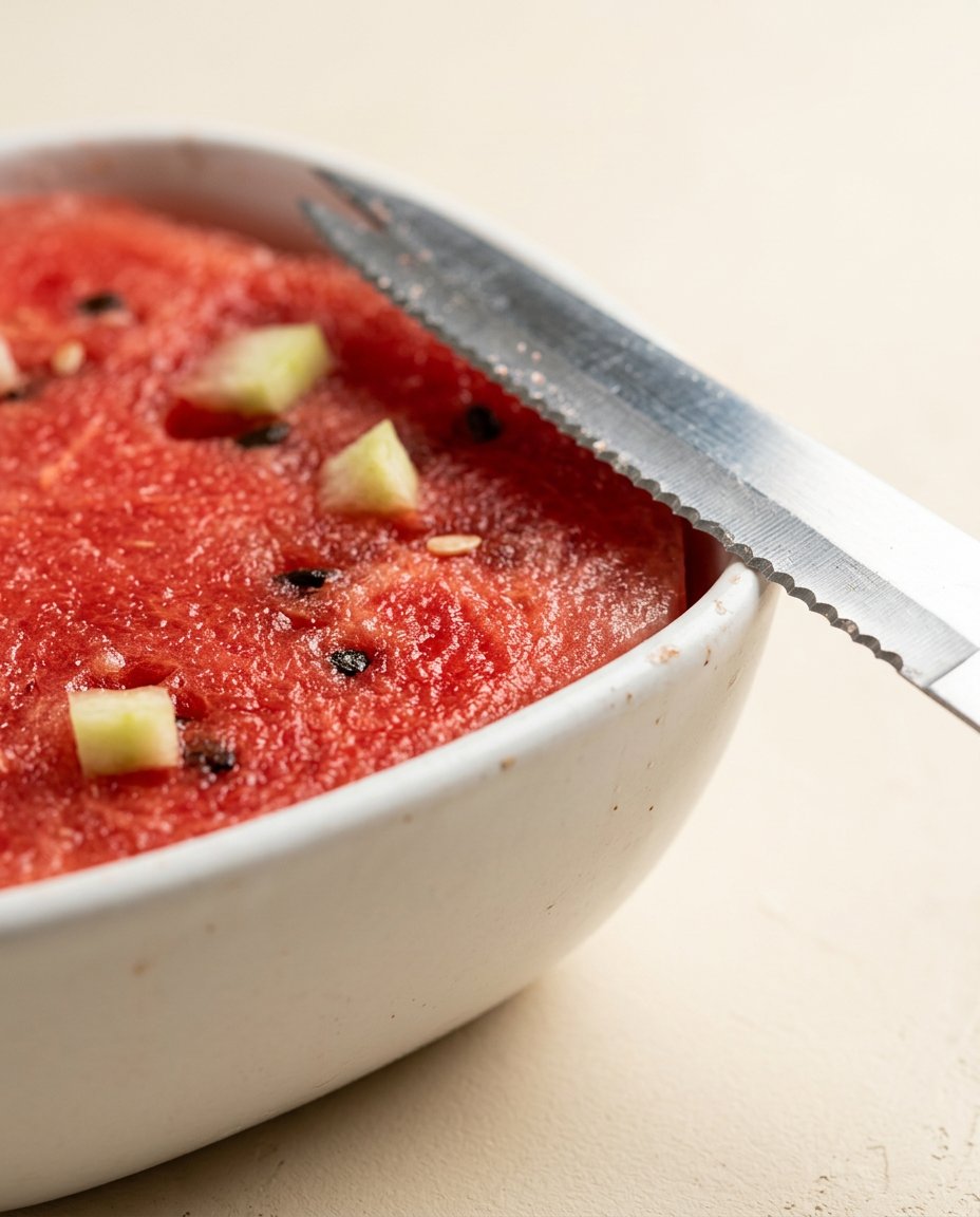 Fresh whole watermelon, chilled coconut milk cans, and fresh berries gathered on a rustic wooden table.
