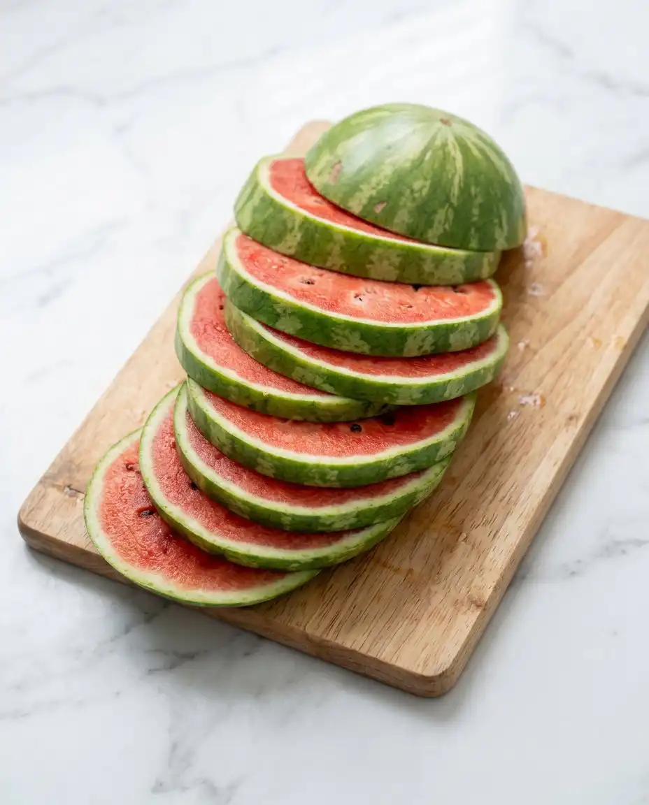 Watermelon Pizza Cake 14 Fresh ingredients gathered to make a Watermelon Pizza Cake including berries, cream, and honey.